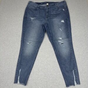 Lane Bryant Skinny Jeans Distressed Ripped Frayed Hem Blue Denim Womens Size 22R